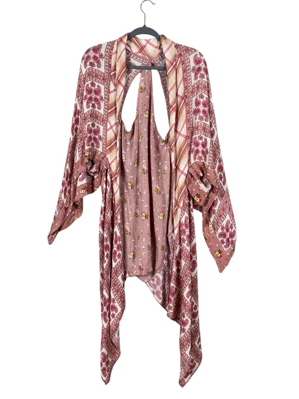 Free People American Pie Pink Patchwork Kimono Duster OS Bohemian Festival - Picture 2 of 5